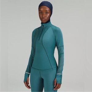Lululemon Ribbed Running Half Zip size 10 Green Jasper Blue Chill Two-Tone Teal